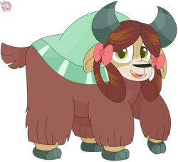Size: 2207x2012 | Tagged: safe, artist:rainbow eevee, yona, yak, g4, bow, cute, female, high res, horns, looking at you, monkey swings, open mouth, simple background, smiling, smiling at you, solo, transparent background, vector, yellow eyes, yonadorable