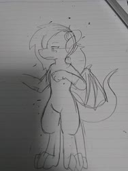 Size: 1080x1440 | Tagged: safe, artist:omegapony16, oc, oc only, dracony, dragon, hybrid, pony, bipedal, irl, lineart, lined paper, photo, solo, traditional art
