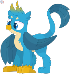 Size: 1894x2013 | Tagged: safe, artist:rainbow eevee, gallus, griffon, g4, blue eyes, cute, folded wing, gallabetes, grin, looking down, male, simple background, smiling, solo, transparent background, vector