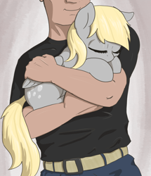 Size: 1250x1455 | Tagged: safe, artist:t72b, derpibooru exclusive, derpy hooves, human, pegasus, pony, g4, clothes, cute, daaaaaaaaaaaw, derpabetes, eyes closed, faceless human, female, holding a pony, male, mare, precious, sleeping, squishy cheeks, weapons-grade cute