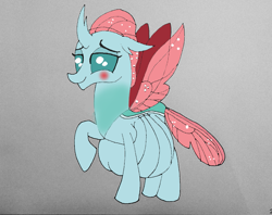 Size: 847x670 | Tagged: safe, artist:mj455, ocellus, changedling, changeling, g4, the last problem, belly, big belly, blushing, cute, diaocelles, female, gray background, huge belly, older, older ocellus, pregcellus, pregnant, raised hoof, simple background