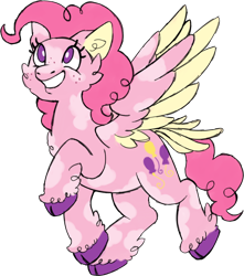 Size: 1078x1222 | Tagged: safe, artist:trinoids, pinkie pie, surprise, pony, g4, cloven hooves, colored hooves, female, fusion, simple background, solo, tail feathers, transparent background, two toned wings, wings