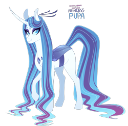 Size: 1803x1782 | Tagged: safe, artist:whalepornoz, oc, oc only, oc:princess pupa, changedling, changeling, changepony, hybrid, changedling oc, changeling hybrid, changeling oc, curved horn, eyeshadow, female, gradient mane, gradient tail, horn, interspecies offspring, long mane, long tail, makeup, offspring, parent:queen chrysalis, parent:shining armor, parents:shining chrysalis, purple eyeshadow, raised hoof, simple background, solo, standing, tail, transparent background