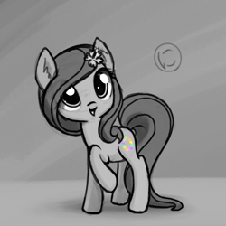 Size: 800x800 | Tagged: safe, artist:nimaru, oc, oc only, oc:luau, earth pony, pony, female, monochrome, partial color, solo, teenager, younger