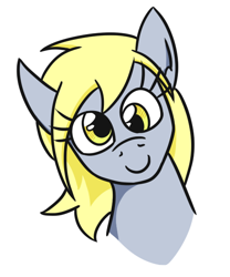Size: 476x572 | Tagged: safe, artist:jargon scott, derpy hooves, pegasus, pony, g4, bust, female, front view, head tilt, hi anon, looking at you, mare, meme, simple background, smiling, solo, white background
