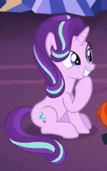 Size: 236x378 | Tagged: safe, screencap, starlight glimmer, pony, unicorn, g4, season 7, uncommon bond, animated, blinking, cropped, cute, eyes closed, female, giggling, glimmerbetes, mare, offscreen character, perfect loop, raised hoof, sitting, solo focus