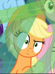 Size: 394x527 | Tagged: safe, screencap, applejack, fluttershy, pinkie pie, rainbow dash, g4, the ending of the end, cropped, female, shrunken pupils, solo focus