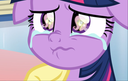 Size: 1476x938 | Tagged: safe, screencap, fluttershy, twilight sparkle, alicorn, pegasus, pony, g4, the ending of the end, close-up, comforting, cropped, crying, eye reflection, female, floppy ears, reflection, scared, solo focus, tears of fear, twilight sparkle (alicorn)