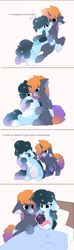 Size: 2016x6802 | Tagged: safe, artist:php146, oc, oc only, oc:cassiopeia, oc:stellar constellation, oc:sunset winds, alicorn, pegasus, pony, comic:welcome cassiopeia, bed, belly, birth, chest fluff, comic, contractions, ear fluff, ethereal mane, eye clipping through hair, female, floppy ears, foal, gradient mane, labor, male, mare, newborn, parent:oc:stellar constellation, parent:oc:sunset winds, pregnant, simple background, stallion, starry mane, text, two toned wings, white background, wings