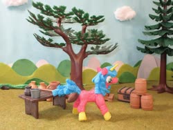 Size: 1024x768 | Tagged: safe, artist:malte279, oc, oc only, oc:multi purpose, pony, unicorn, craft, packaging, playmobil, sculpture, solo, starch, starch sculpture, tree