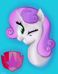Size: 2020x2588 | Tagged: safe, artist:commpony, sweetie belle, pony, g4, bust, female, high res, older, one eye closed, portrait, solo, wink