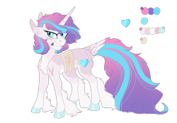 Size: 1413x983 | Tagged: safe, artist:koloredkat, princess flurry heart, pony, g4, bandage, chest fluff, color palette, cutie mark, gritted teeth, horn, leg fluff, missing limb, scar, simple background, solo, tail feathers, transparent background