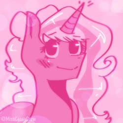 Size: 1920x1920 | Tagged: safe, artist:misscassycrow, oc, oc:fleurbelle, alicorn, pony, adorabelle, alicorn oc, blushing, bow, cute, female, hair bow, horn, mare, smiling