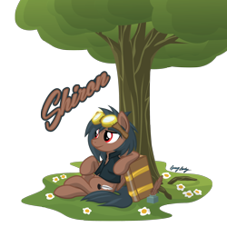 Size: 2000x2000 | Tagged: safe, artist:le-23, oc, oc only, oc:shiron, pegasus, pony, book, goggles, high res, inkwell, male, simple background, solo, stallion, transparent background, tree