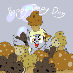 Size: 4000x4000 | Tagged: safe, artist:professionalpuppy, derpy hooves, pegasus, pony, g4, absurd resolution, cute, derpabetes, derpy day, derpy day 2020, female, food, muffin, solo, that pony sure does love muffins