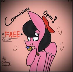 Size: 828x821 | Tagged: safe, artist:kittycatrittycat, oc, oc only, oc:kittycatrittycat, pegasus, pony, commission, excited, free commission, open, paintbrush, smiling, solo