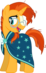 Size: 3001x4758 | Tagged: safe, artist:cloudy glow, edit, editor:slayerbvc, vector edit, sunburst, pony, unicorn, g4, blushing, clothes, glasses, male, open mouth, robe, simple background, sockless sunburst, solo, stallion, sunburst's cloak, sunburst's glasses, transparent background, vector