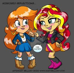 Size: 600x598 | Tagged: safe, artist:marybellamy, sunset shimmer, oc, equestria girls, g4, chibi, crossover, duo