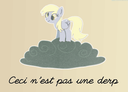 Size: 971x700 | Tagged: safe, artist:himynameisnickel, artist:super trampoline, edit, derpy hooves, g4, ceci n'est pas une pipe, cloud, fine art parody, french text, rené magritte, text, the treachery of images, writeoff