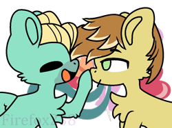 Size: 1000x748 | Tagged: safe, artist:firefox238, artist:nootnuts, feather bangs, zephyr breeze, earth pony, pegasus, pony, g4, base used, bedroom eyes, boop, chest fluff, ear fluff, eyes closed, gay, looking at each other, male, raised hoof, shipping, simple background, stallion, transparent background, zephyrbangs