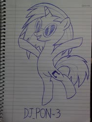 Size: 2448x3264 | Tagged: safe, dj pon-3, vinyl scratch, pony, unicorn, g4, drawing, female, high res, lined paper, solo, traditional art