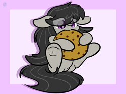 Size: 2560x1920 | Tagged: safe, artist:php142, part of a set, octavia melody, earth pony, pony, g4, cookie, cute, eye clipping through hair, female, food, giant cookie, high res, hug, mare, nom, simple background, sitting, solo, tavibetes