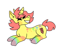 Size: 1032x774 | Tagged: safe, artist:circusfreak, oc, oc only, oc:kiddo (rigbythememe), pony, unicorn, female, happy, kidcore, rainbow, simple background, smiling, solo, transparent background
