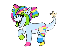 Size: 1032x774 | Tagged: safe, artist:circusfreak, oc, oc only, oc:plushie (rigbythememe), earth pony, pony, colorful, female, happy, one eye closed, plushie, rainbow, simple background, solo, stars, transparent background, wink