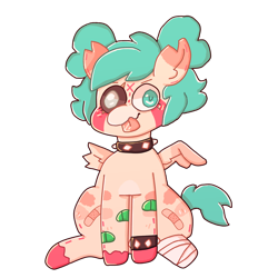 Size: 2000x2000 | Tagged: safe, artist:rigbythememe, oc, oc only, oc:gumi (rigbythememe), pegasus, pony, bandage, bandaid, broken wing, choker, collar, derp, female, high res, missing limb, simple background, solo, spiked choker, spiked collar, tongue out, transparent background, wings