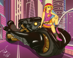 Size: 2000x1600 | Tagged: safe, artist:marsil, sunset shimmer, equestria girls, g4, female, motorcycle, solo