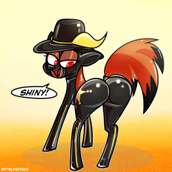Size: 4000x4000 | Tagged: safe, artist:metalface069, oc, oc:taurina mechanicous, pony, butt, latex, latex suit, plot, sheriff, solo, ych result