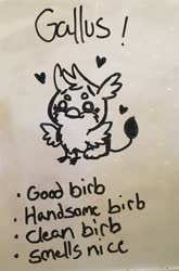 Size: 1354x2048 | Tagged: safe, artist:emberslament, gallus, griffon, g4, birb, black and white, chibi, cute, gallabetes, gallove, grayscale, happy, male, monochrome, smiling, spread wings, wholesome, wings