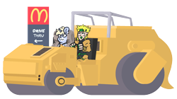 Size: 2150x1200 | Tagged: safe, artist:threetwotwo32232, oc, oc:nootaz, human, pony, unicorn, vampire, dio brando, female, jojo's bizarre adventure, mare, mcdonald's, simple background, steam roller, transparent background