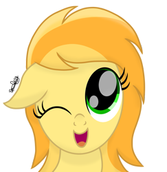 Size: 925x950 | Tagged: safe, artist:itsnovastarblaze, oc, oc only, oc:spindrop, pegasus, pony, cute, female, floppy ears, happy, looking at you, looking up, mare, ocbetes, one eye closed, open mouth, pegasus oc, signature, simple background, solo, transparent background, wink