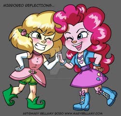 Size: 600x577 | Tagged: safe, artist:marybellamy, pinkie pie, equestria girls, g4, chibi, crossover, duo, faux facts