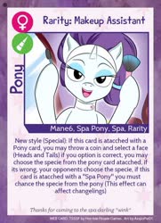 Size: 640x884 | Tagged: safe, artist:asajiopie01, rarity, pony, unicorn, twilight sparkle's secret shipfic folder, g4, makeup, spa pony, spa pony rarity, trading card