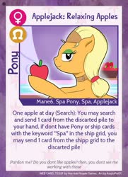 Size: 640x884 | Tagged: safe, artist:asajiopie01, applejack, earth pony, pony, twilight sparkle's secret shipfic folder, g4, apple, card, food, spa pony, spa pony applejack, text, trading card