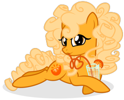 Size: 2376x1924 | Tagged: safe, artist:shizow, oc, oc only, oc:orange delight, pony, commission, crazy straw, drinking, drinking straw, juice, on side, orange juice, show accurate, simple background, solo, transparent background