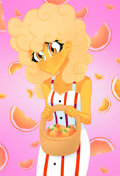 Size: 2132x3114 | Tagged: safe, artist:xan-gelx, oc, oc only, oc:orange delight, equestria girls, g4, basket, clothes, commission, cute, dress, equestria girls-ified, food, fruit, high res, holding, ocbetes, orange, sleeveless, solo