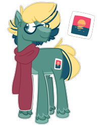 Size: 2087x2696 | Tagged: safe, artist:journeewaters, oc, oc only, oc:waterbug, earth pony, pony, clothes, glasses, high res, male, scarf, simple background, solo, stallion, transparent background