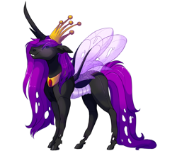 Size: 2000x1700 | Tagged: safe, artist:uunicornicc, oc, oc only, oc:zinizter, changeling, changeling queen, changeling queen oc, crown, female, jewelry, purple changeling, regalia, simple background, solo, white background