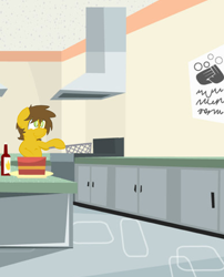 Size: 2680x3312 | Tagged: safe, artist:lucas_gaxiola, oc, oc only, oc:charmed clover, pony, cake, food, high res, kitchen, male, smiling, solo, stallion