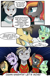 Size: 1800x2740 | Tagged: safe, artist:candyclumsy, oc, oc only, earth pony, pegasus, pony, unicorn, comic:adapting to night, comic:adapting to night: the bane of firefangs, comic, dialogue