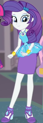Size: 298x836 | Tagged: safe, screencap, rarity, twilight sparkle, equestria girls, g4, my little pony equestria girls: better together, school of rock, clothes, cropped, cute, dress, female, field trip, geode of shielding, gold, hairclip, high heels, jewelry, looking down, magical geodes, museum, raribetes, shoes, skirt, sleeveless, smiling, wrist cuffs