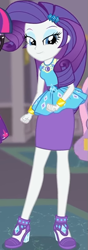 Size: 297x848 | Tagged: safe, screencap, rarity, twilight sparkle, equestria girls, g4, my little pony equestria girls: better together, school of rock, clothes, cropped, cute, dress, female, field trip, geode of shielding, hairclip, high heels, lidded eyes, looking down, magical geodes, museum, raribetes, shoes, skirt, sleeveless, smiling