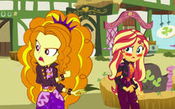 Size: 2400x1500 | Tagged: safe, edit, editor:ktd1993, adagio dazzle, sunset shimmer, equestria girls, equestria girls series, g4, sunset's backstage pass!, spoiler:eqg series (season 2), blushing, bracelet, clothes, female, geode of empathy, headband, jacket, jewelry, leather jacket, lesbian, magical geodes, ship:sunsagio, shipping, spiked headband, spiked wristband, wristband