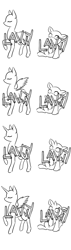 Size: 850x3000 | Tagged: safe, artist:lavvythejackalope, oc, oc only, alicorn, earth pony, pegasus, pony, unicorn, alicorn oc, baby, baby pony, base, earth pony oc, eyes closed, horn, lineart, monochrome, obtrusive watermark, pegasus oc, raised hoof, unicorn oc, watermark, wide eyes, wings