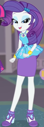 Size: 297x855 | Tagged: safe, screencap, rarity, twilight sparkle, equestria girls, equestria girls series, g4, school of rock, clothes, cropped, cute, dress, female, field trip, geode of shielding, gold, hairclip, high heels, jewelry, lidded eyes, looking down, magical geodes, museum, raribetes, shoes, skirt, sleeveless, smiling, wrist cuffs