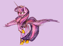 Size: 3055x2235 | Tagged: safe, artist:mysteriousshine, twilight sparkle, alicorn, pony, g4, crown, female, high res, hoof shoes, jewelry, mare, raised hoof, regalia, solo, spread wings, traditional art, twilight sparkle (alicorn), wings