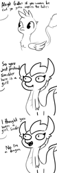Size: 2250x6750 | Tagged: safe, artist:tjpones edits, edit, gallus, smolder, dragon, griffon, g4, all in one, compilation, dialogue, female, full comic, male, monochrome, offscreen character, simple background, white background